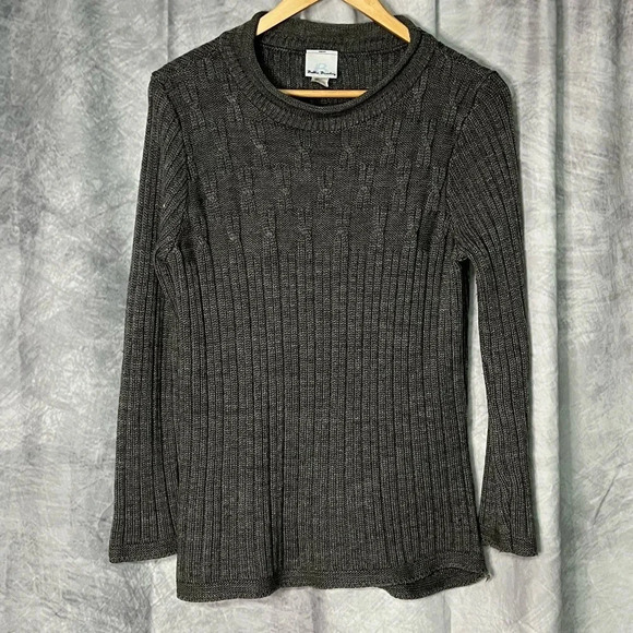 Bobbie Brooks Dark Gray Roll Collar Ribbed Long Sleeve Sweater - Medium - Picture 8 of 11